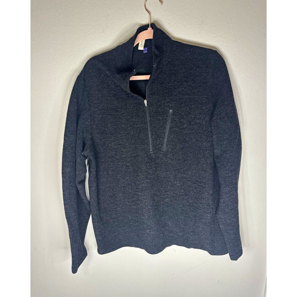 IBEX Women's Gray Solid Knit Merino Wool Blend 1/2 Zip Mock Neck Sweater L